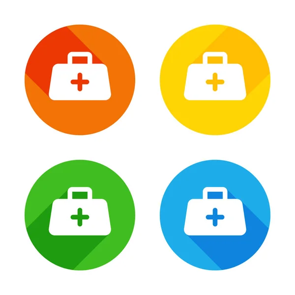 First Aid Kit Simple Icon Flat White Icon Colored Circles — Stock Vector