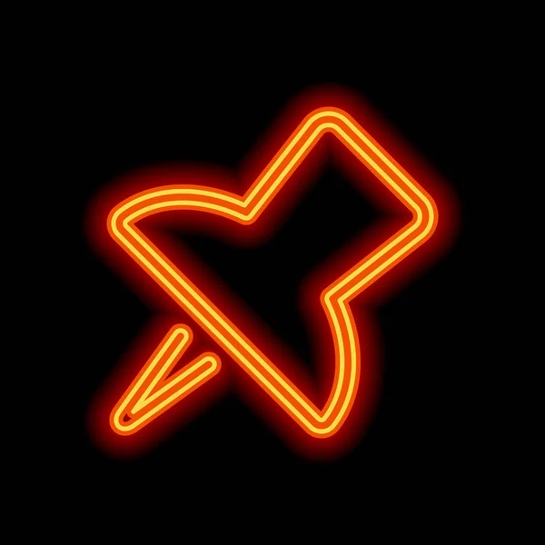 Einfache Stecknadel Lineares Symbol Dünner Umriss Orangefarbener Neonstil Auf Schwarzem — Stockvektor