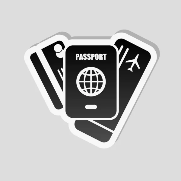 Passport Ticket Credit Card Air Travel Concept Sticker Style White — Stock Vector