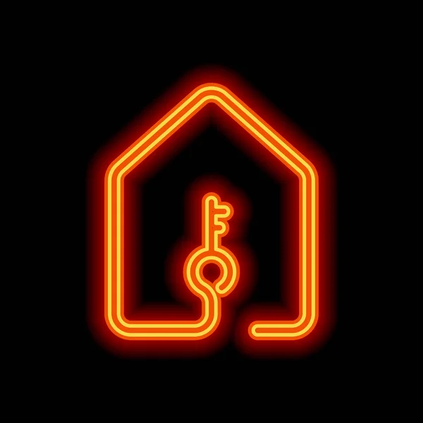 Haus Mit Schlüsselsymbol Linienstil Orangefarbener Neonstil Auf Schwarzem Hintergrund Lichtzeichen — Stockvektor