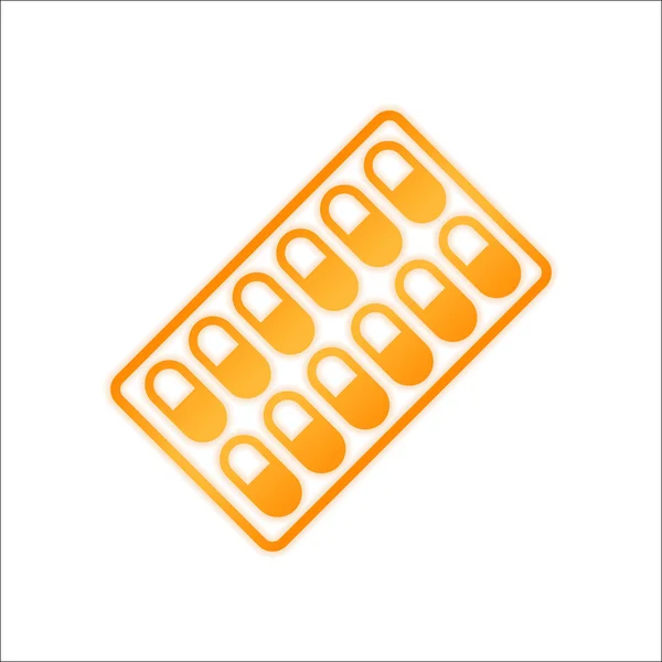 Pakiet Pigułki Ikona Pomarańczowy Znak Słabym Świetle Białym Tle — Wektor stockowy