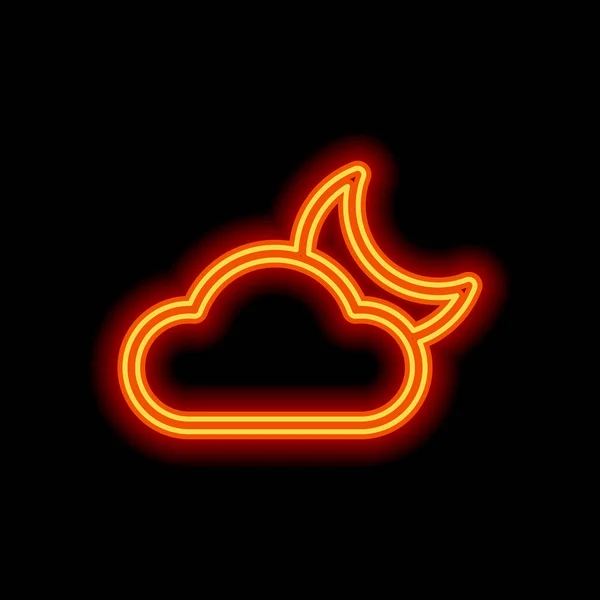 晚上多云 简单的线性图标 轮廓薄 黑色背景上的橙色霓虹灯风格 — 图库矢量图片