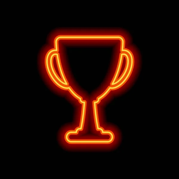 冠军杯的剪影 简单图标 黑色背景上的橙色霓虹灯风格 — 图库矢量图片