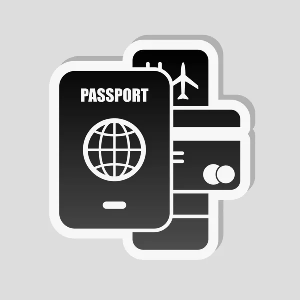 Passaporte Bilhete Cartão Crédito Conceito Viagens Aéreas Estilo Adesivo Com — Vetor de Stock