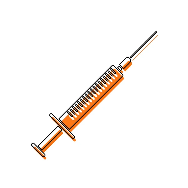 Syringe Icon Isolated Icon Consisting Black Thin Contour Orange Moved — Stock Vector