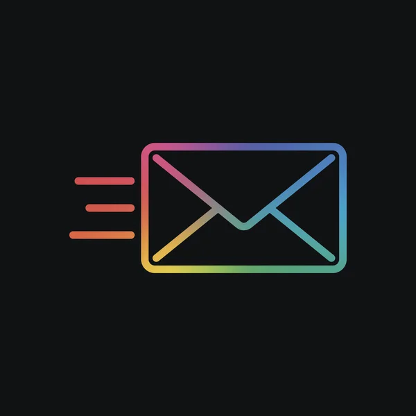 Mail Symbol Senden Sms Linie Regenbogenfarbe Und Dunkler Hintergrund — Stockvektor