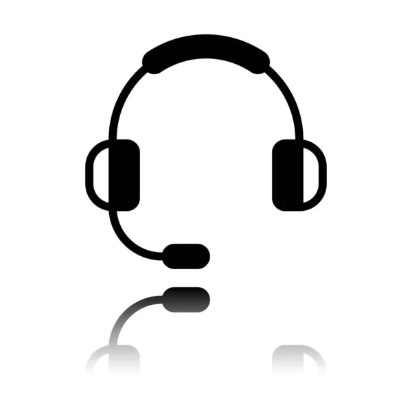 Fejhallgató Mikrofonnal Szolgáltatásnak Támogatásához Egyszerű Ikonra Tükörképe Fehér Alapon Fekete — Stock Vector