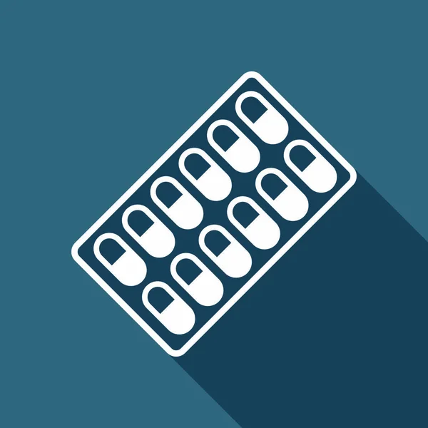 Het Pictogram Van Pillen Van Het Pack Witte Vlakke Pictogram — Stockvector