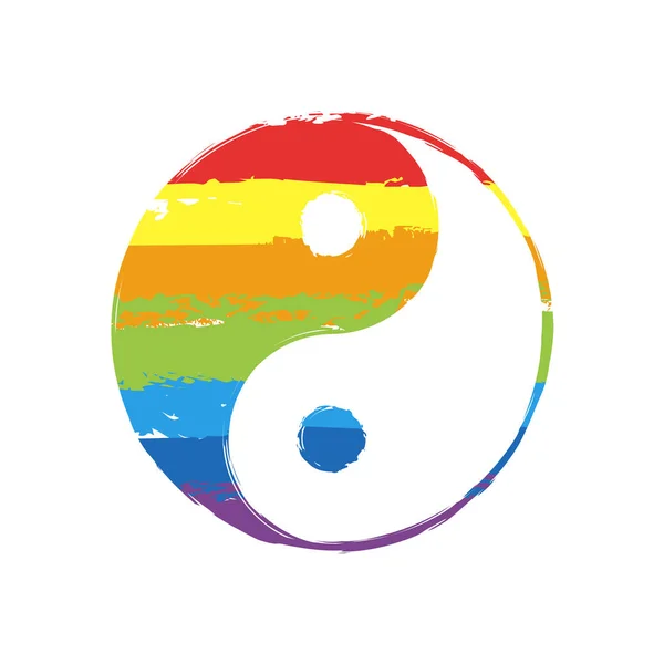 Yin Yan Symbol Drawing Sign Lgbt Style Seven Colors Rainbow — Stock Vector