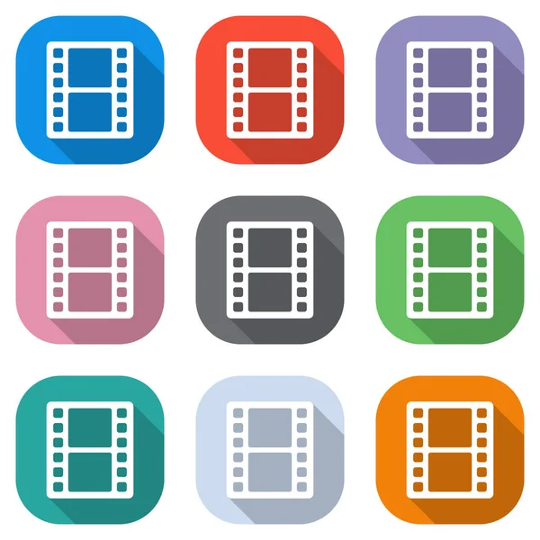 Movie Strip Simple Silhouette Set White Icons Colored Squares Applications — Stock Vector