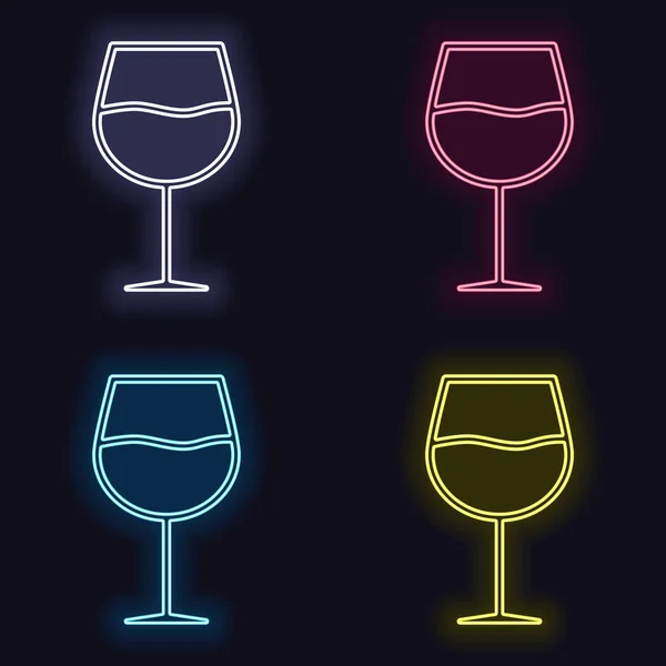 Wine Glass Linear Thin Outline Set Neon Sign Casino Style — Stock Vector