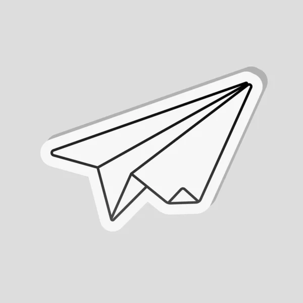 纸平面 折纸滑翔机 带有白色边框和灰色背景上的简单阴影的贴纸样式 — 图库矢量图片
