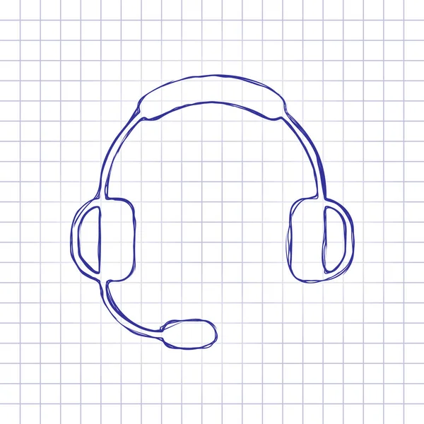 Kulaklık Mikrofon Ile Servisini Destekleyen Basit Simgesi Elle Çizilmiş Resim — Stok Vektör