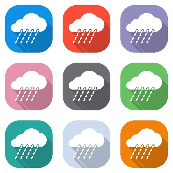 Regen Pictogram Van Het Weer Set Witte Pictogrammen Gekleurde Vierkantjes — Stockvector