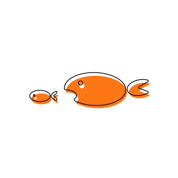 Poisson Mangeant Poing Icône Isolée Composée Contour Mince Noir Orange — Image vectorielle