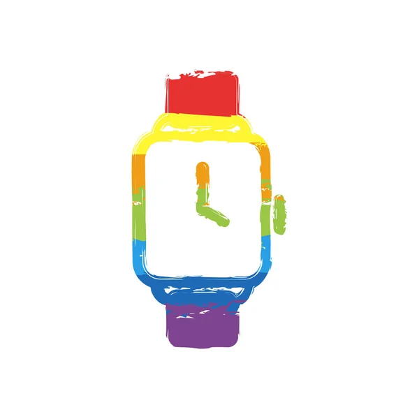 Reloj Inteligente Mano Con Pantalla Cuadrada Icono Tecnología Signo Dibujo — Vector de stock