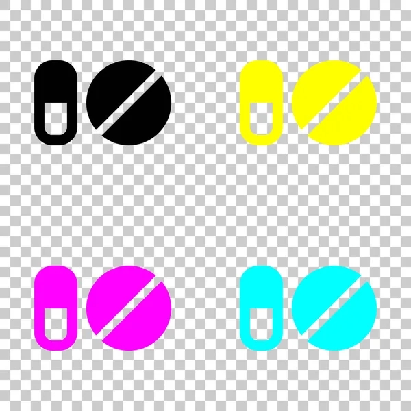 药丸或维生素的简单符号 透明背景上的彩色 Cmyk 图标集 — 图库矢量图片