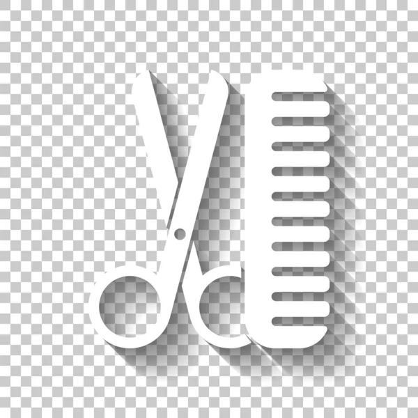 Ciseaux Brosse Cheveux Outils Coiffeur Icône Blanche Avec Ombre Sur — Image vectorielle