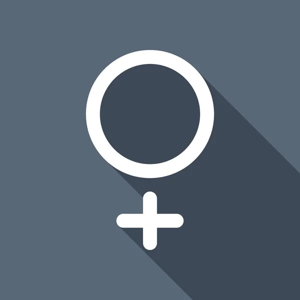 性别符号 线性符号 简单的女性图标 背景上有长阴影的白色平面图标 — 图库矢量图片