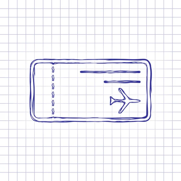 Ícone Bilhete Avião Imagem Desenhada Mão Folha Papel Tinta Azul — Vetor de Stock