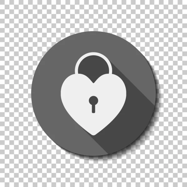 Cerradura Corazón Candado Silueta Simple Icono Plano Blanco Con Sombra — Vector de stock