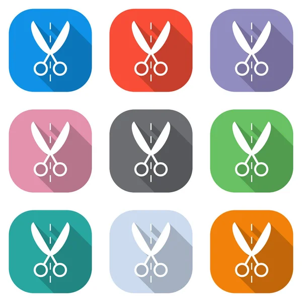 Scissor Icon Set White Icons Colored Squares Applications Seamless Pattern — Stock Vector