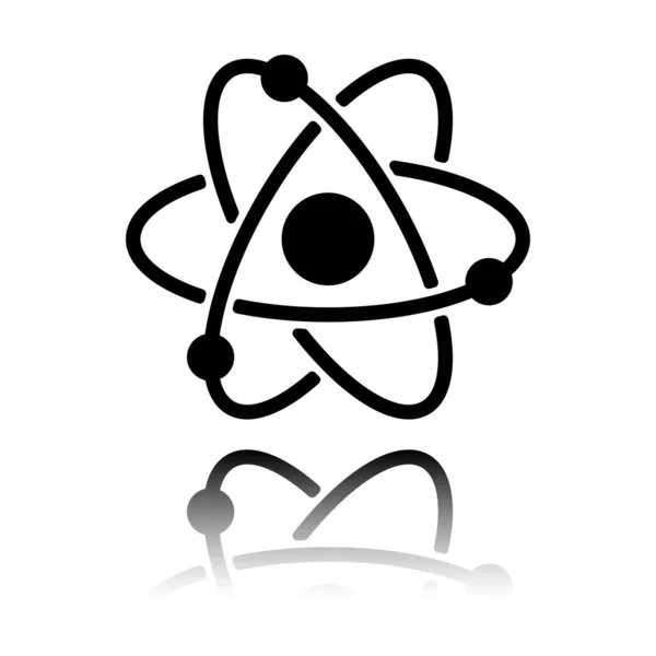 Simbolo Atomico Scientifico Semplice Icona Icona Nera Con Riflesso Specchio — Vettoriale Stock