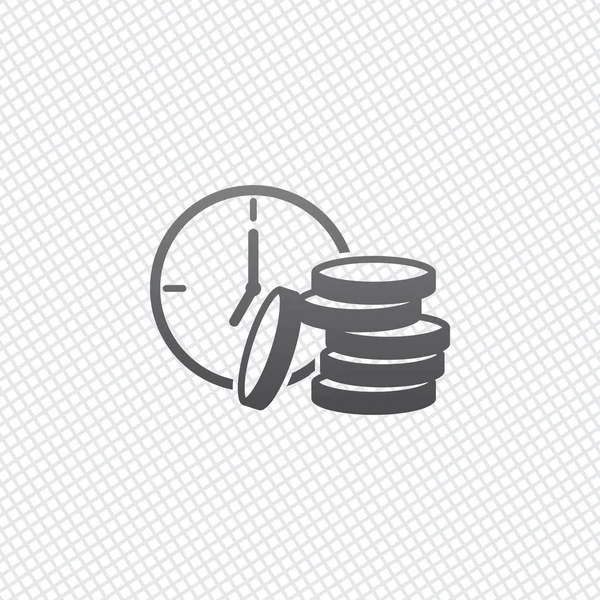 Tiempo Dinero Reloj Pila Monedas Icono Financiero Sobre Fondo Rejilla — Vector de stock