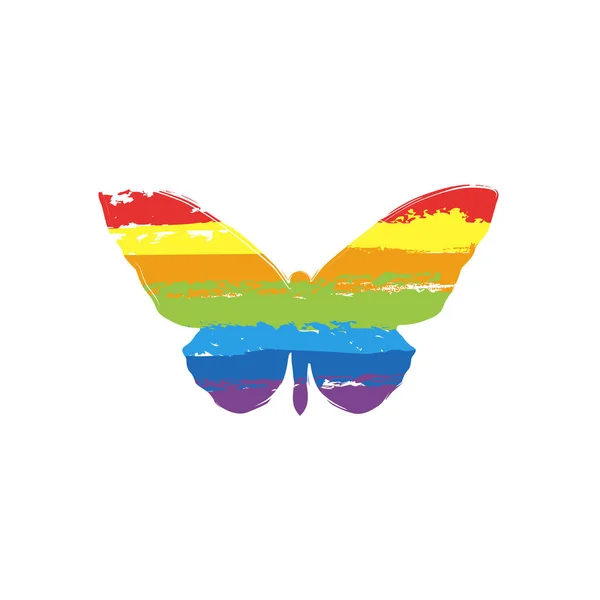 Ícone Borboleta Sinal Desenho Com Estilo Lgbt Sete Cores Vermelho — Vetor de Stock