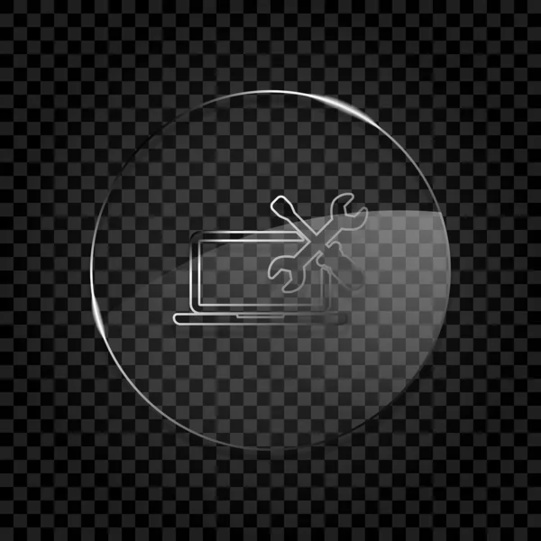 Service Réparation Ordinateur Portable Icône Cercle Bulle Verre Sur Grille — Image vectorielle