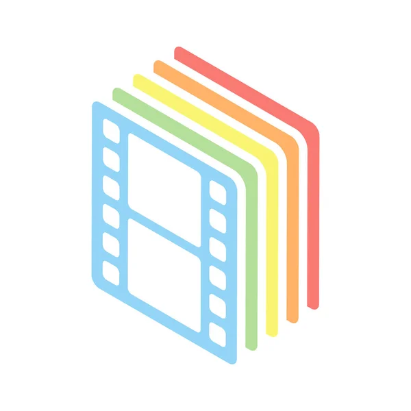 Bande Film Silhouette Simple Empilement Icônes Isométriques Colorées Sur Fond — Image vectorielle