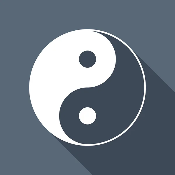 Yin Yan Symbol Biała Ikona Płaskie Długi Cień Tle — Wektor stockowy