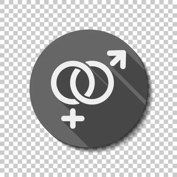 性别符号 线性符号 简单的男人和女人的图标 白色平面图标 在透明背景上圆长的阴影 徽章或贴纸样式 — 图库矢量图片