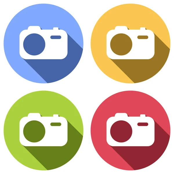 Simple Photo Camera Technology Icon Set White Icons Long Shadow — Stock Vector