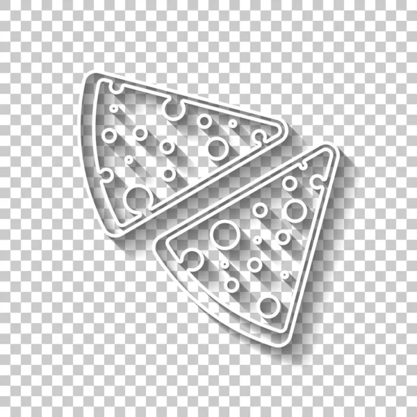 Pieces Pizza Icon White Outline Sign Shadow Transparent Background — Stock Vector