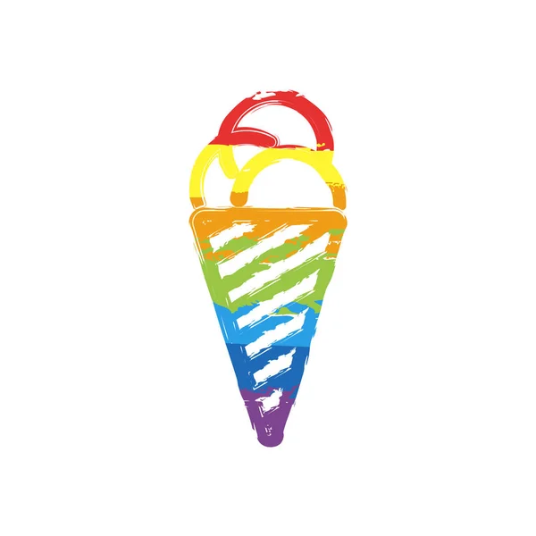Ice Cream Icon Drawing Sign Lgbt Style Seven Colors Rainbow — Stock Vector