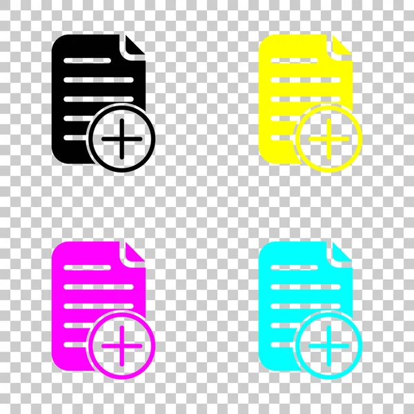 Toevoegen Van Documentpictogram Papier Cirkel Gekleurde Set Van Cmyk Pictogrammen — Stockvector