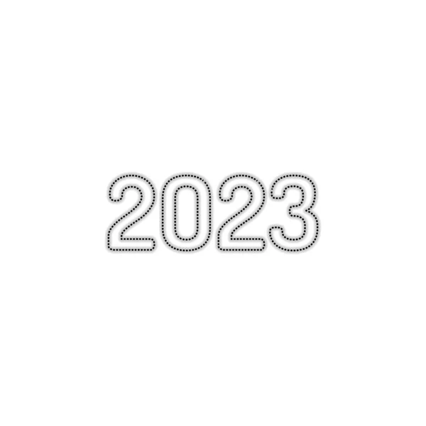 Číslo Ikony 2023 Šťastný Nový Rok Tečkovaný Obrys Siluety Stínem — Stockový vektor