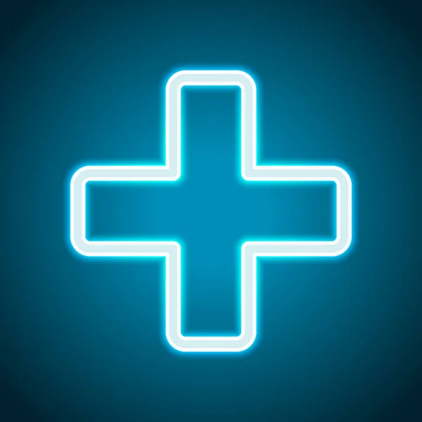 Значок Медицинского Креста Неоновый Стиль Значок Светлого Декора Яркий Электрический — стоковый вектор