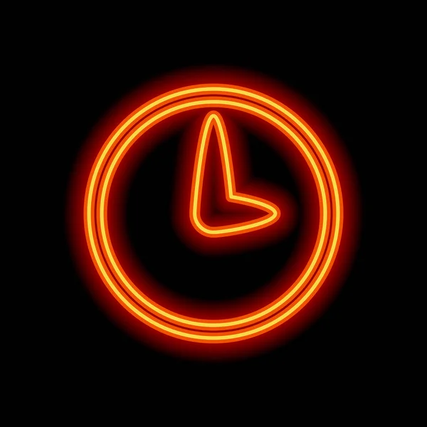 時計のシンプルなアイコン 黒い背景にオレンジ色のネオンのスタイルです ライト アイコン — ストックベクタ