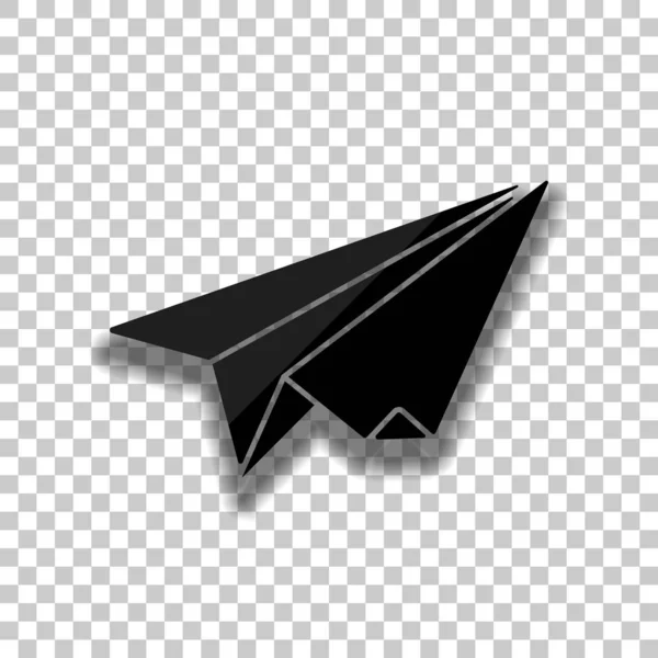 Papierowy Samolot Szybowiec Origami Ikona Czarne Szkło Miękkich Cieni Przezroczystym — Wektor stockowy