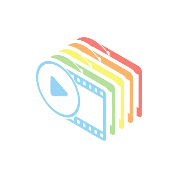 Filmstreifen Mit Spielsymbol Kreis Einfache Silhouette Stapel Farbenfroher Isometrischer Symbole — Stockvektor