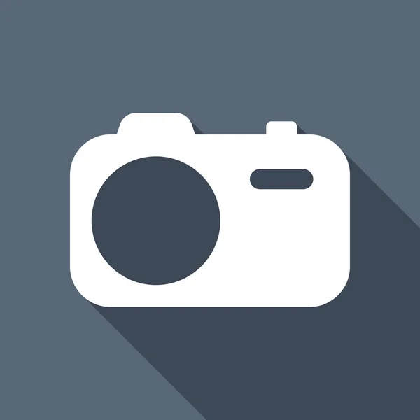 Eenvoudige Fotocamera Het Pictogram Van Technologie Witte Vlakke Pictogram Met — Stockvector