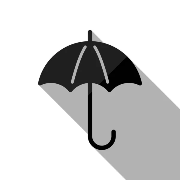 Ikona Deštník Černý Objekt Dlouhý Stín Bílém Pozadí — Stockový vektor