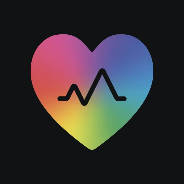 心脏脉搏 心脏和脉搏线 简单的单一图标 彩虹色和深色背景 — 图库矢量图片