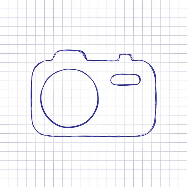 Cámara Fotográfica Simple Icono Tecnología Cuadro Dibujado Mano Hoja Papel — Vector de stock