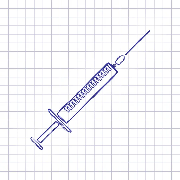 Syringe Icon Hand Drawn Picture Paper Sheet Blue Ink Outline — Stock Vector