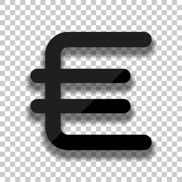 ユーロのシンボル シンプルなアイコン 透明な背景のソフトな影と黒いガラス アイコン — ストックベクタ