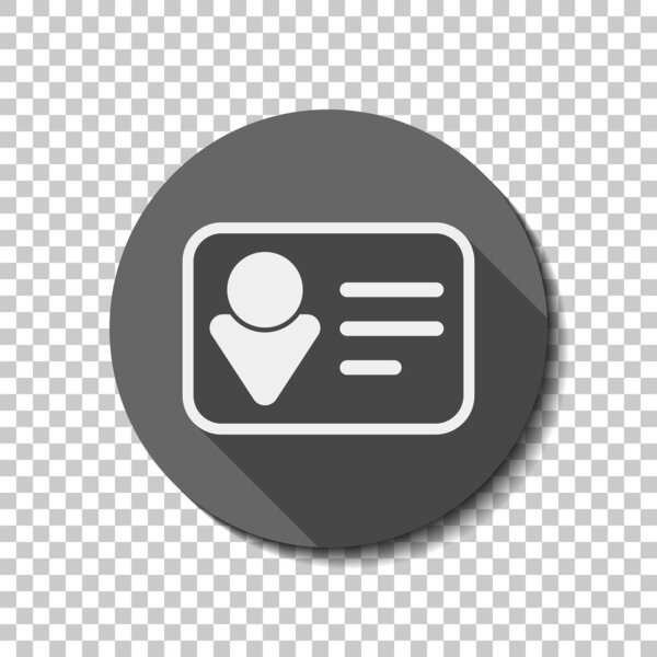 Identification card icon. Linear style. White flat icon with long shadow in circle on transparent background. Badge or sticker style
