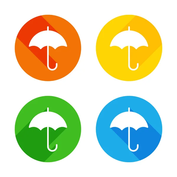 Umbrella Icon Flat White Icon Colored Circles Background Four Different — Stock Vector